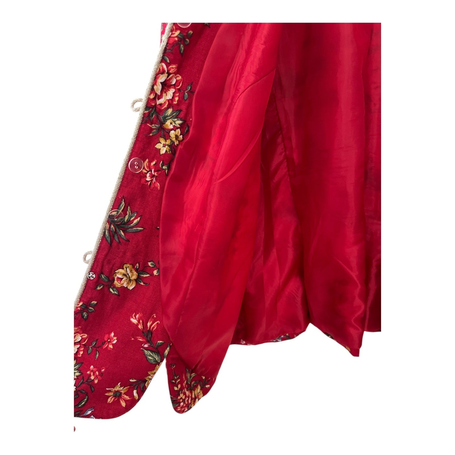 Jessica Howard Woman Red Floral Linen Blend Short Sleeve Jacket Size 22