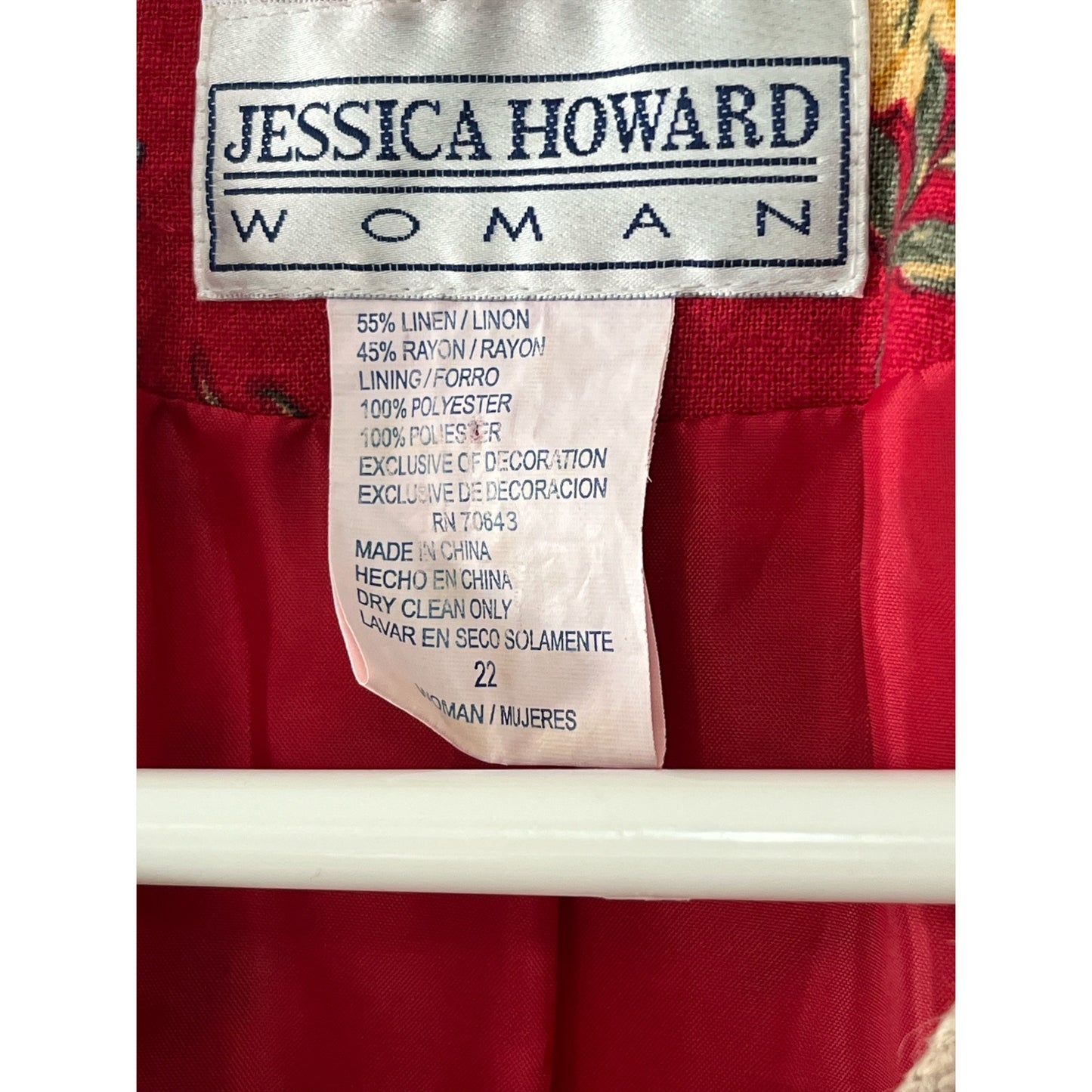 Jessica Howard Woman Red Floral Linen Blend Short Sleeve Jacket Size 22