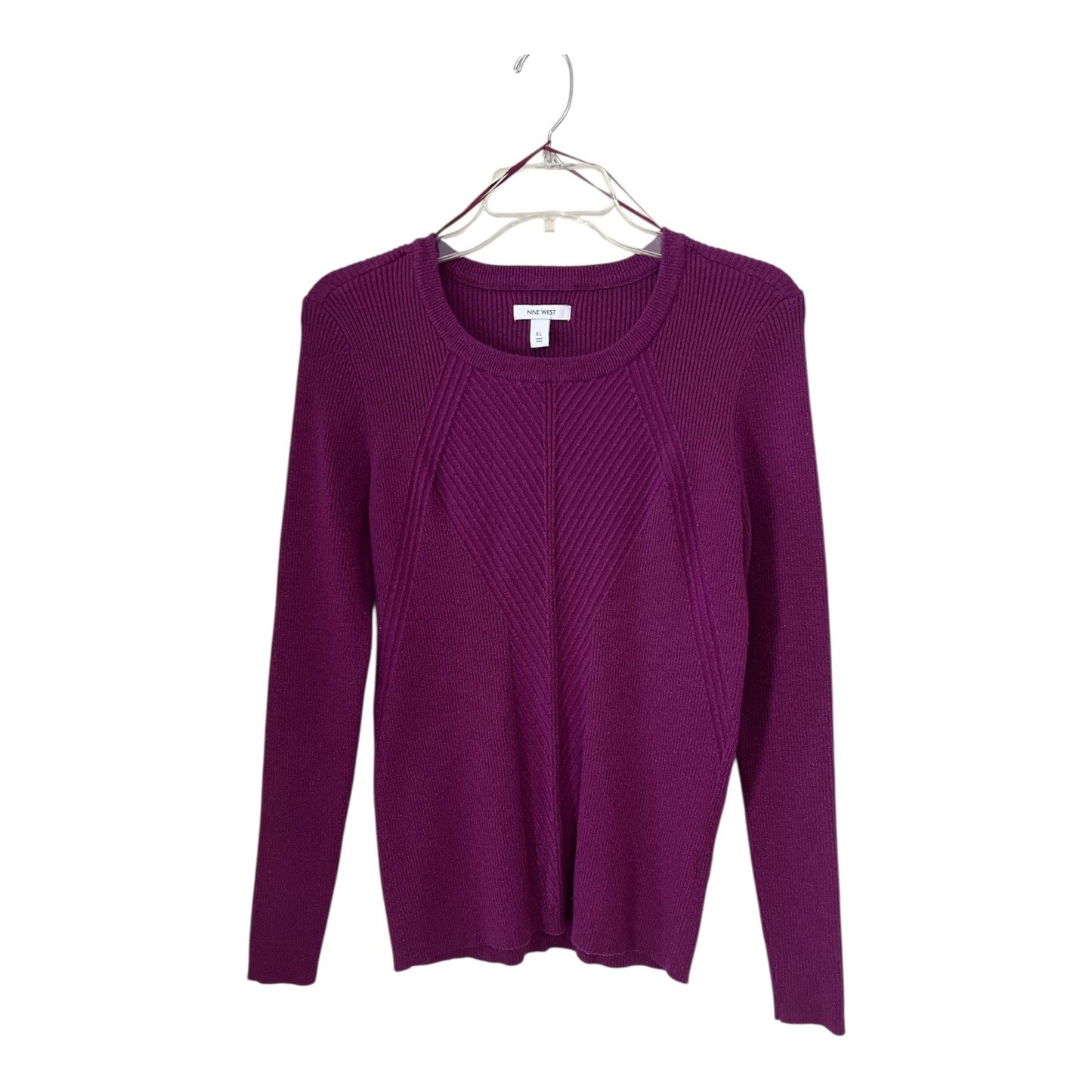 Nine West Women's Purple Ribbed Metallic Knit Sweater XL Long Sleeve Pullover