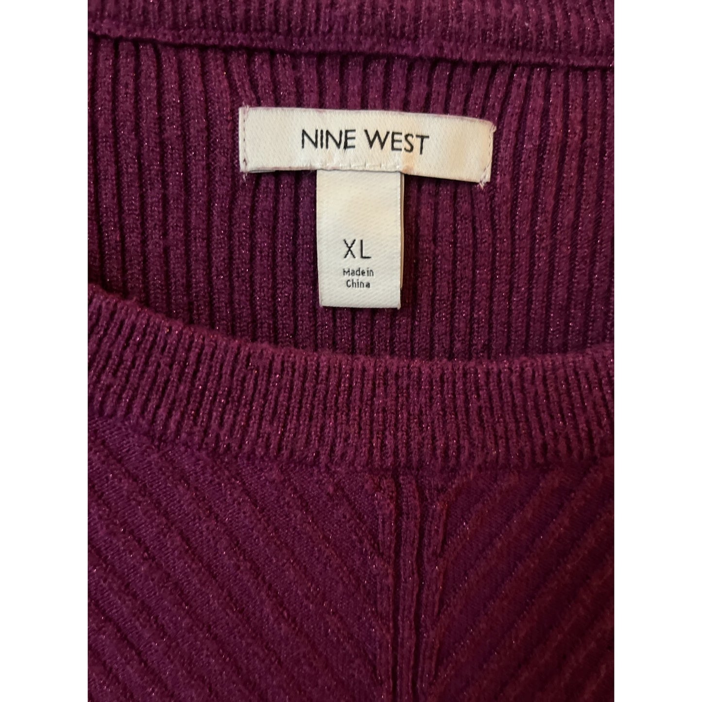Nine West Women's Purple Ribbed Metallic Knit Sweater XL Long Sleeve Pullover