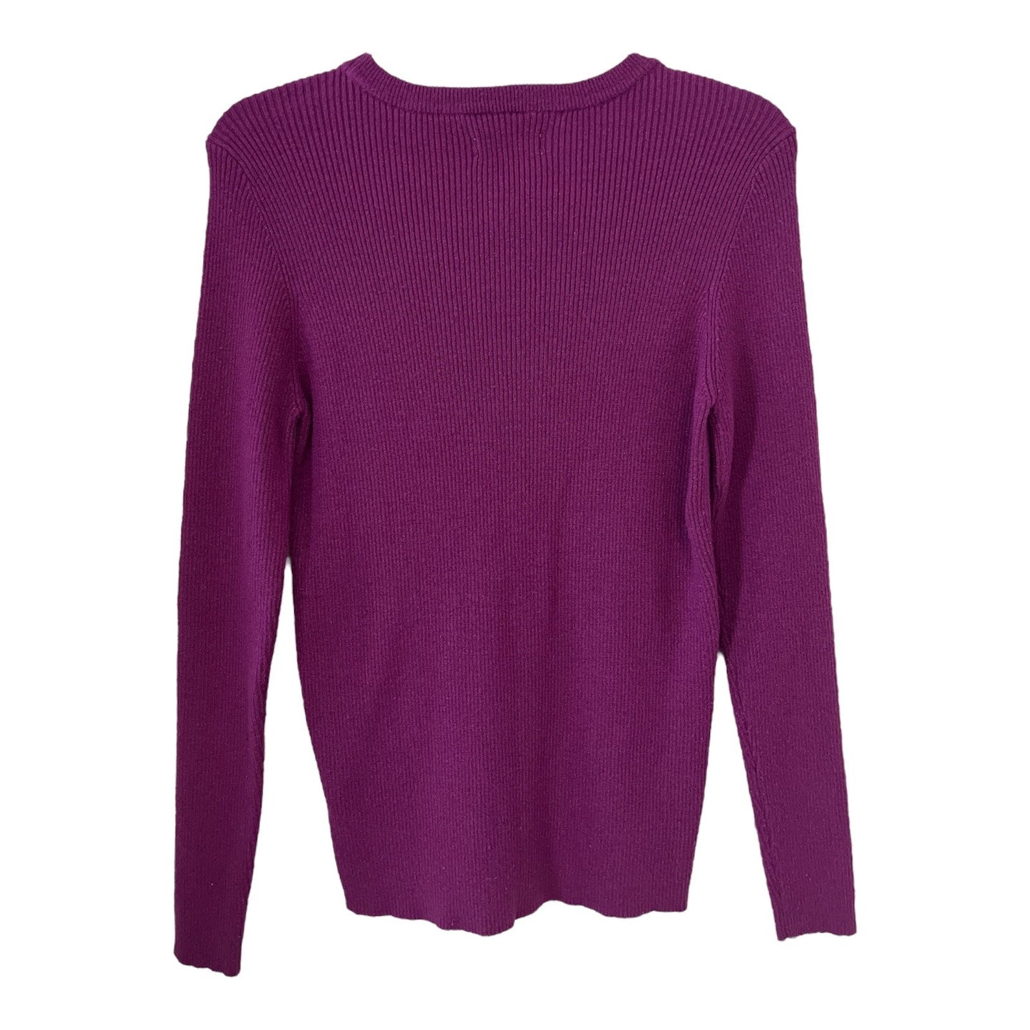 Nine West Women's Purple Ribbed Metallic Knit Sweater XL Long Sleeve Pullover