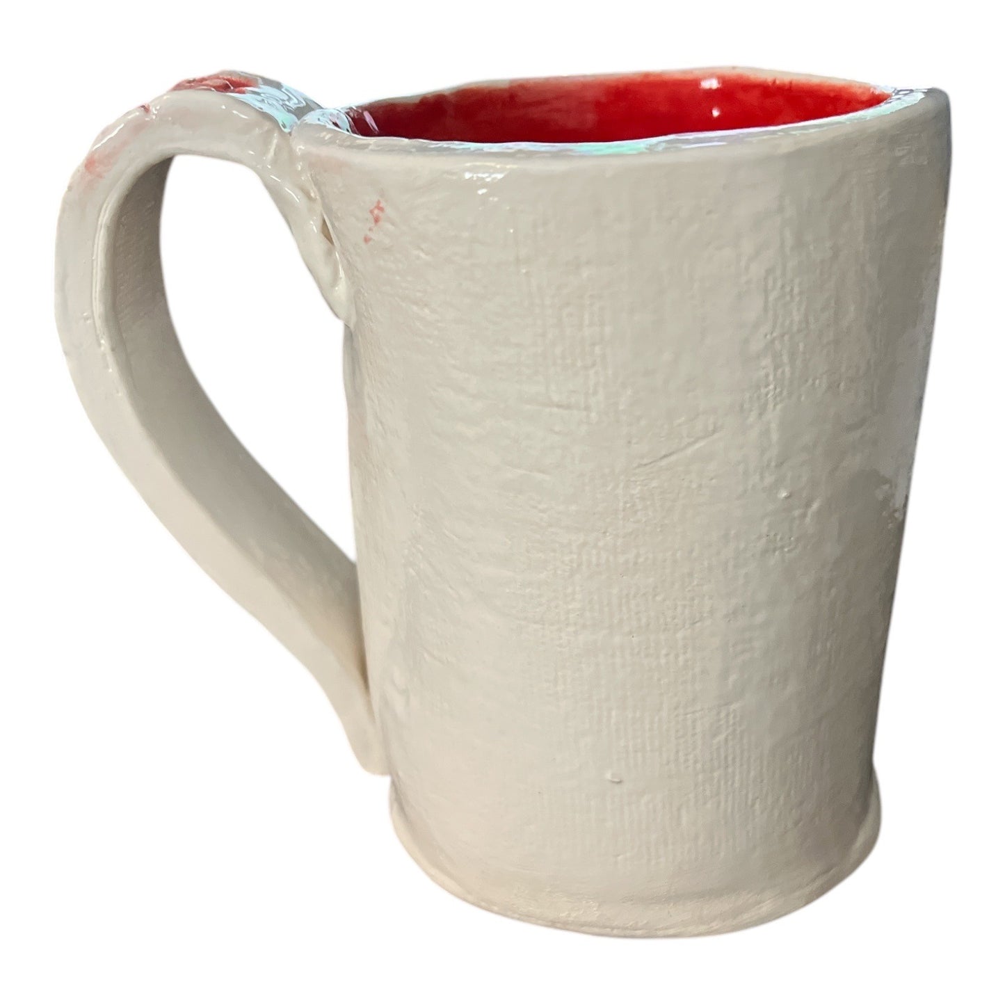 Vintage Y2K Handmade Studio Pottery Dragon Mug Red Interior Artisan Ceramic Cup DSP Mark