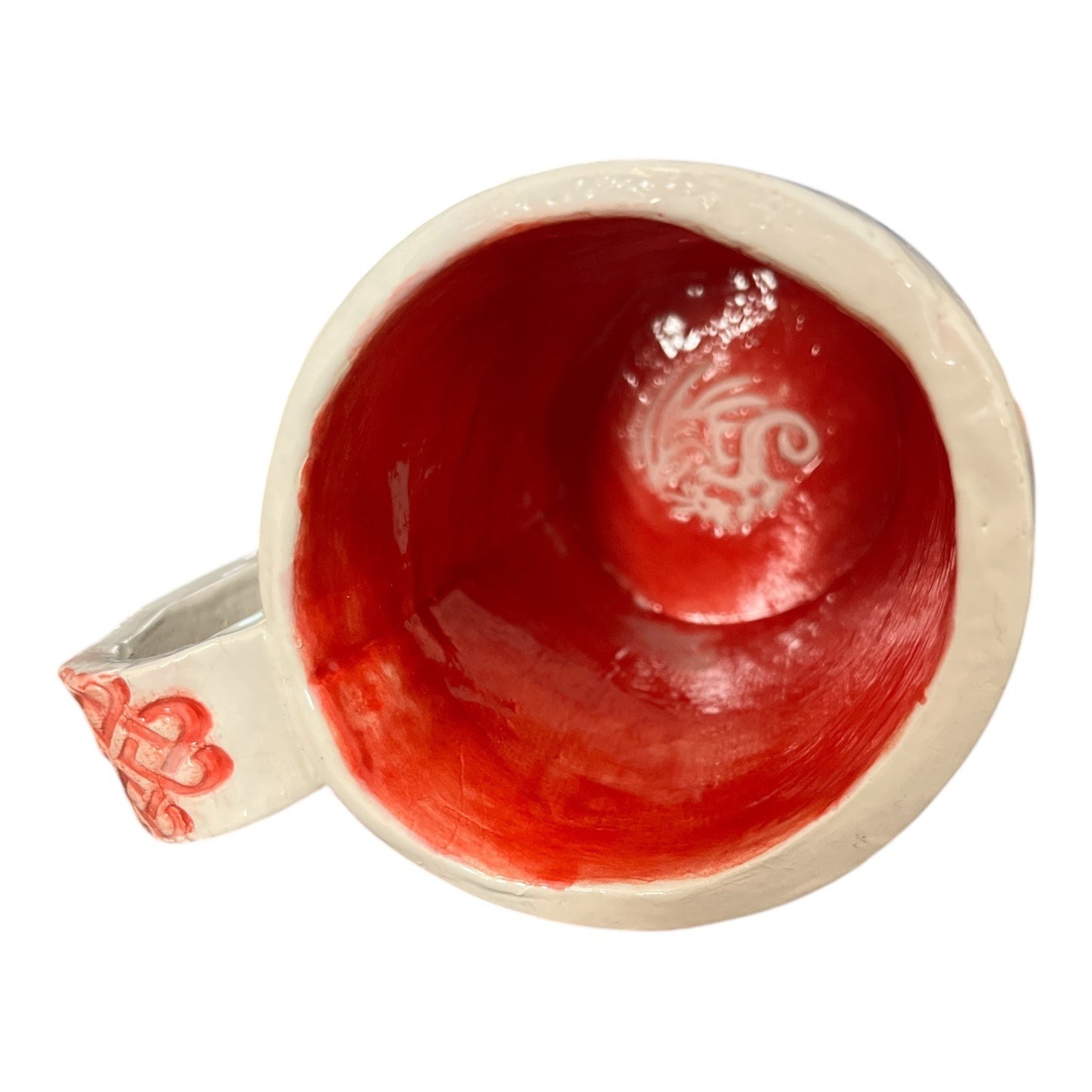 Vintage Y2K Handmade Studio Pottery Dragon Mug Red Interior Artisan Ceramic Cup DSP Mark
