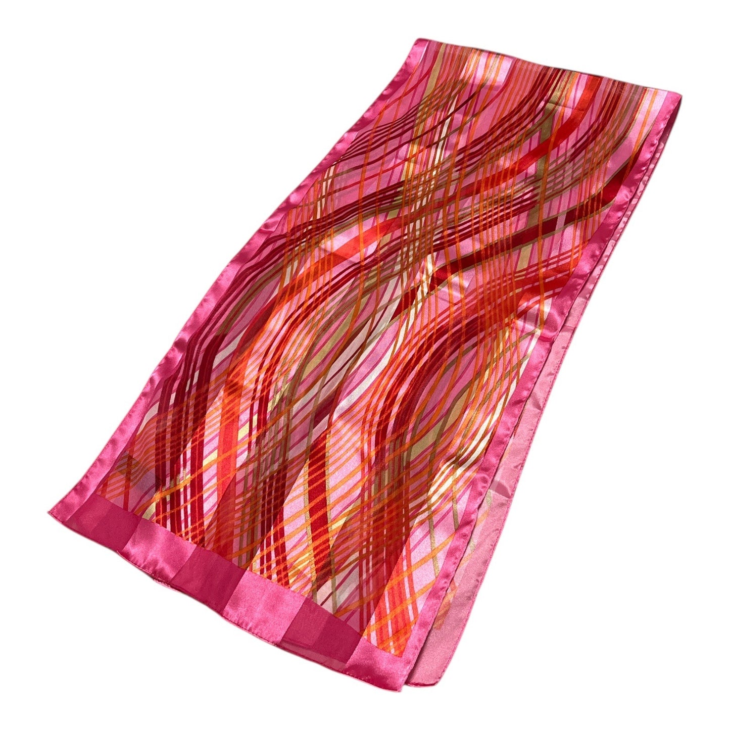Vintage Korean-Made Pink Geometric Scarf 59” x 13” – Retro Striped Pattern