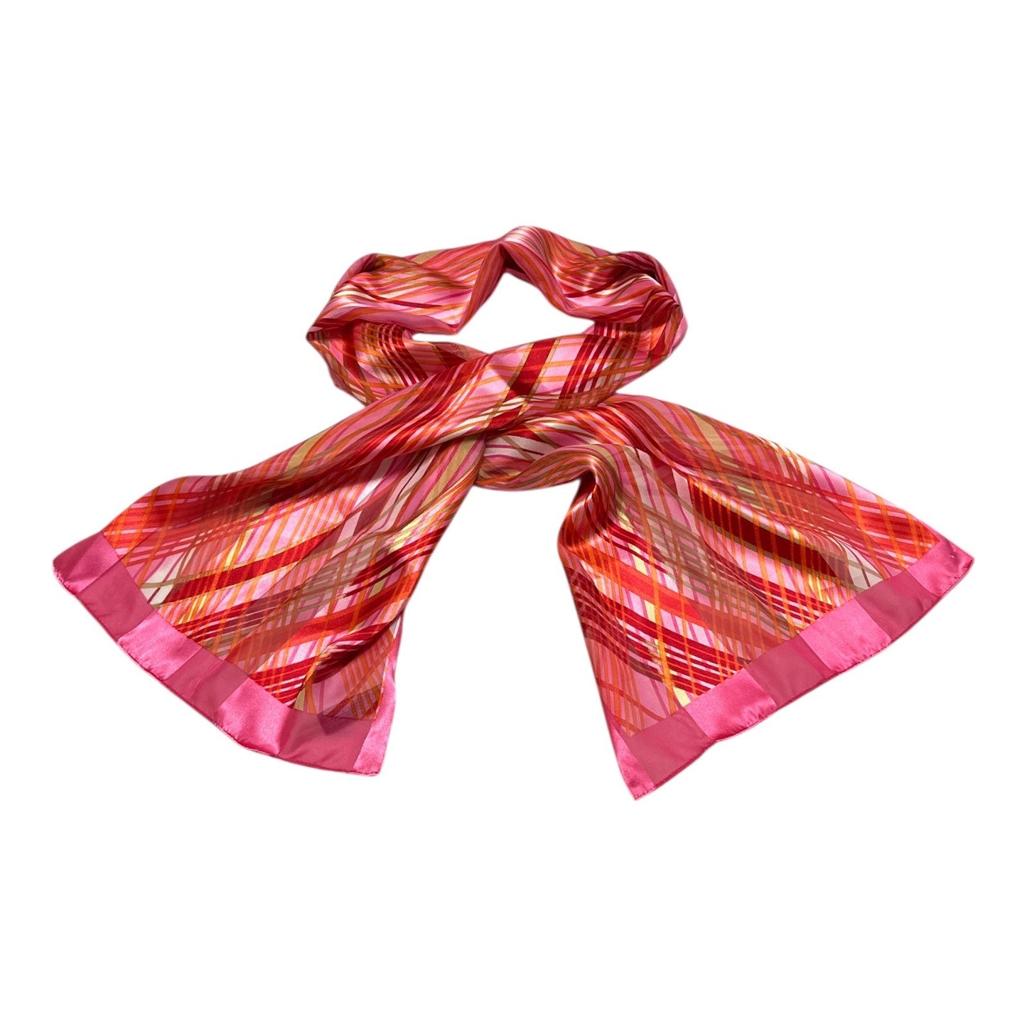 Vintage Korean-Made Pink Geometric Scarf 59” x 13” – Retro Striped Pattern