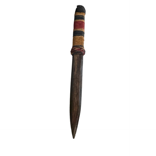 Vintage Hand Carved Wooden Decorative Object Wrapped Handle Folk Art 13"