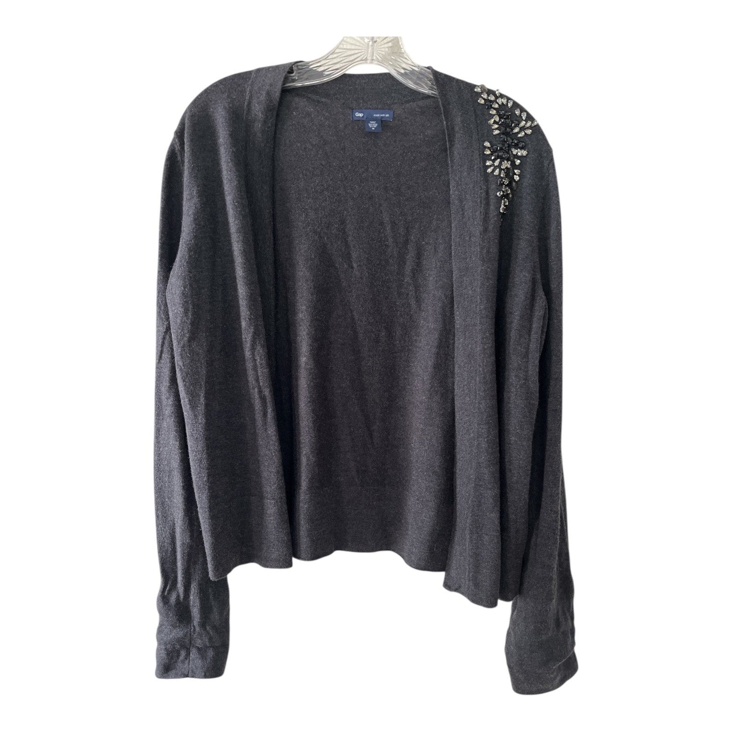 GAP Women’s Embellished Shoulder Cardigan – Charcoal Gray Silk Blend – Size M
