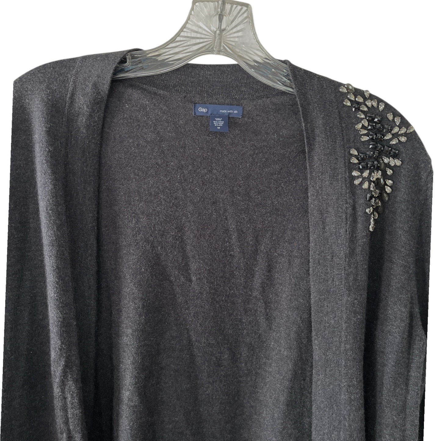 GAP Women’s Embellished Shoulder Cardigan – Charcoal Gray Silk Blend – Size M