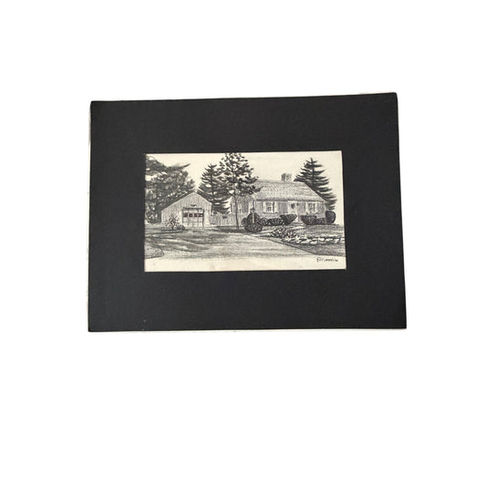Vintage P. Costella Original Pencil House Portrait 17 Merrow Rd Potter Lynnfield MA Matted Art