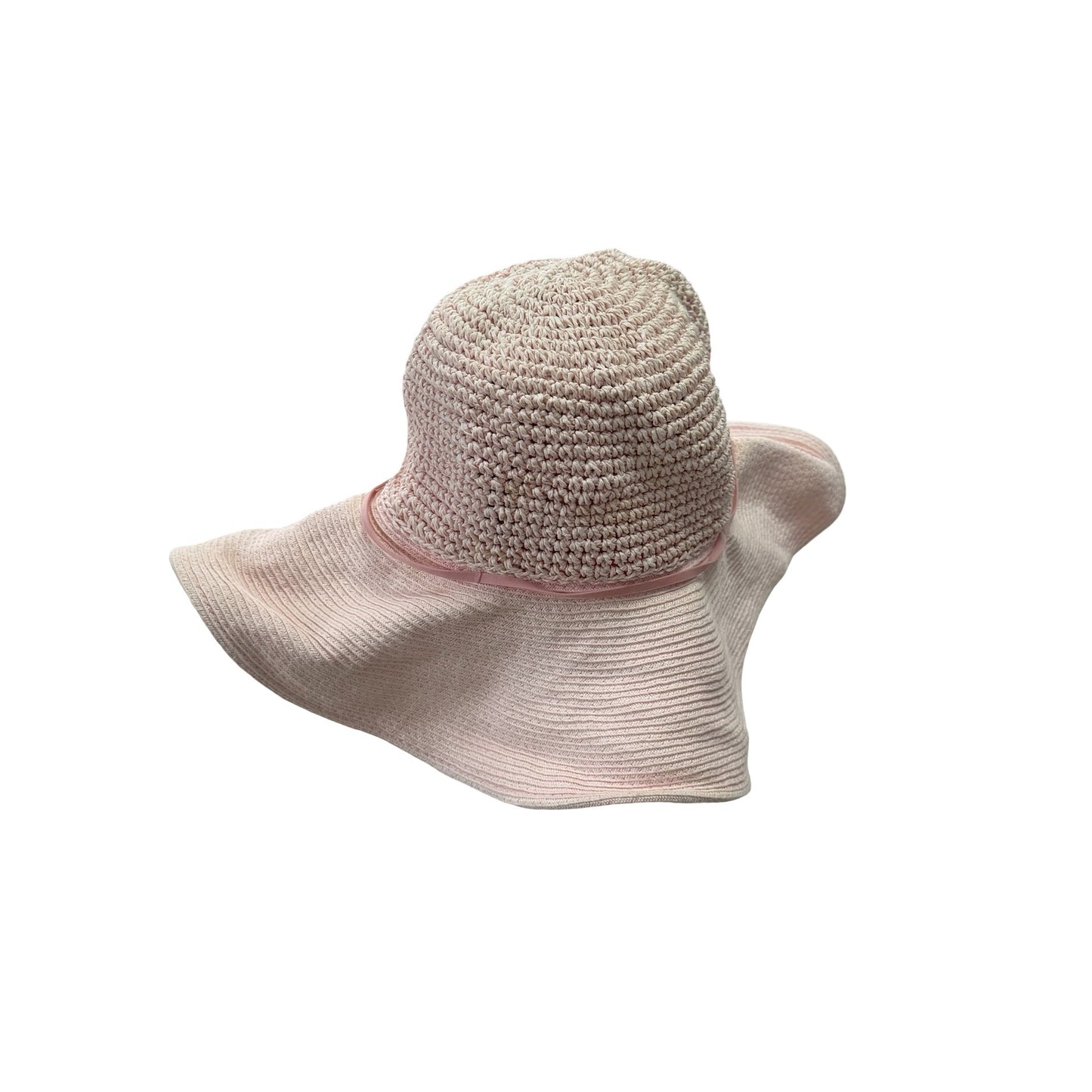 Vintage Sun 'N' Sand Casual Accessories Wide Brim Crochet Sun Hat Pink 22" Bendable Brim