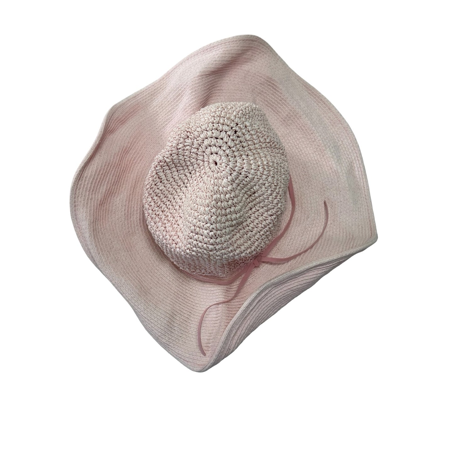 Vintage Sun 'N' Sand Casual Accessories Wide Brim Crochet Sun Hat Pink 22" Bendable Brim