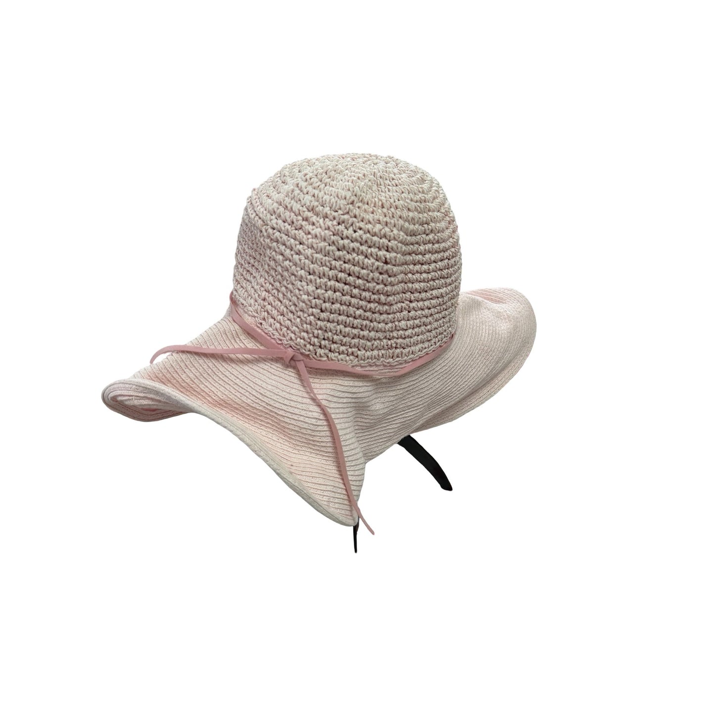 Vintage Sun 'N' Sand Casual Accessories Wide Brim Crochet Sun Hat Pink 22" Bendable Brim