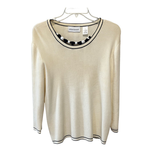 Alfred Dunner Women’s M Cream Sweater Beaded Neckline Needs Stitch Repair Vintage Style Top