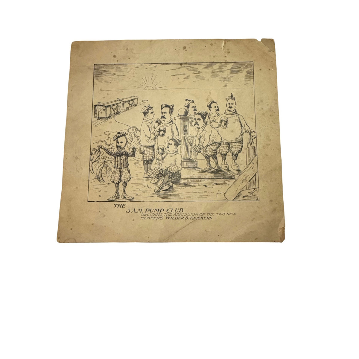 Antique 1890s 5 A.M. Pump Club Cycling Caricature Bartholomay Brewing Signed Van