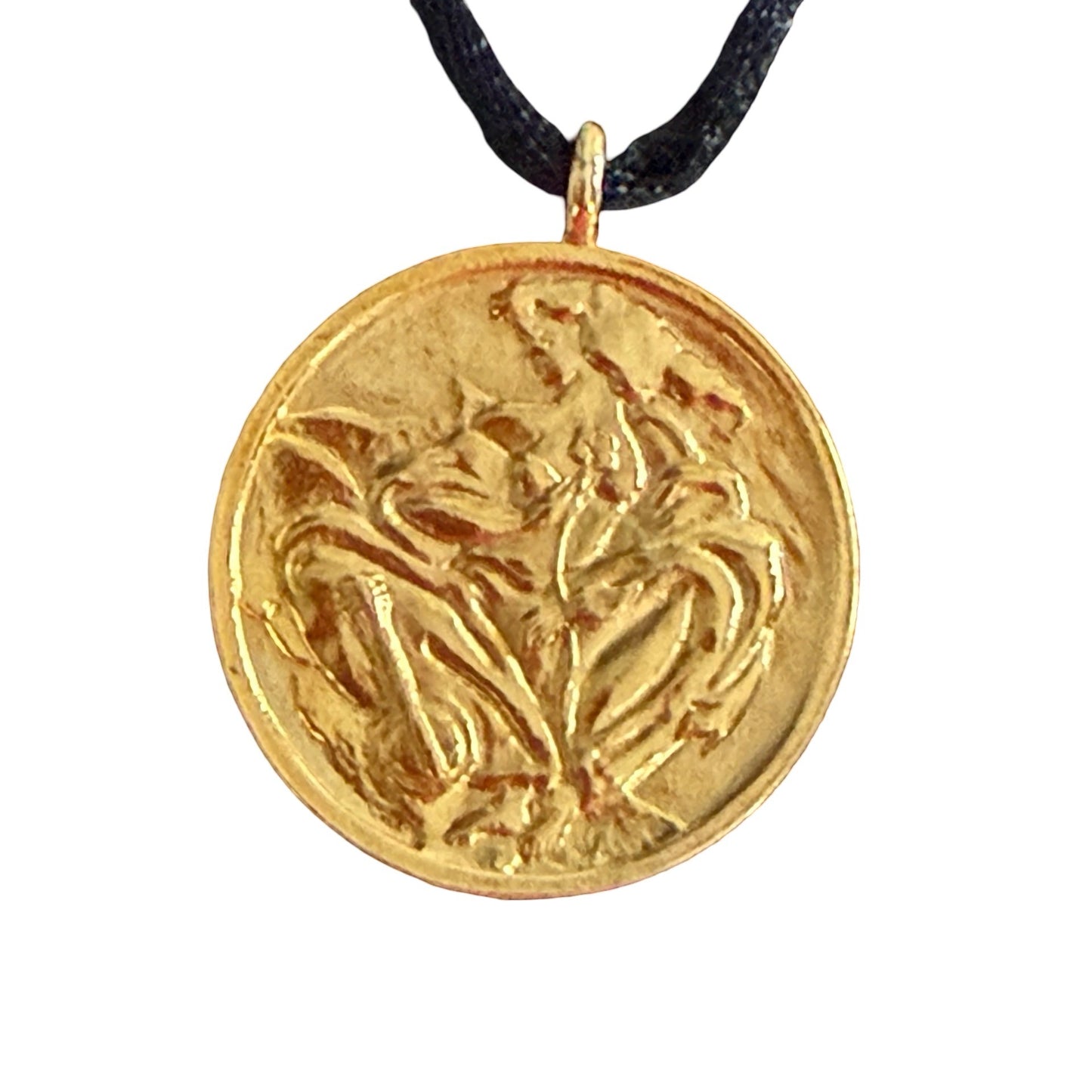 Linda Le Kinff Woman Gold Vermeil Bronze Medallion Necklace Signed Art Pendant