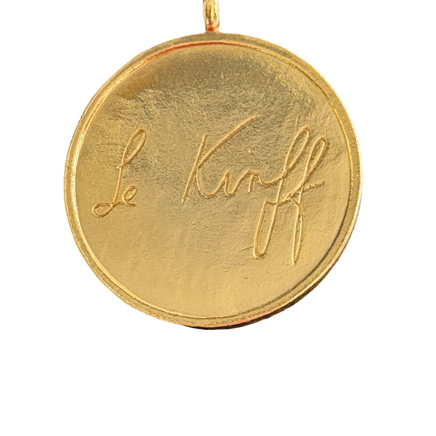 Linda Le Kinff Woman Gold Vermeil Bronze Medallion Necklace Signed Art Pendant