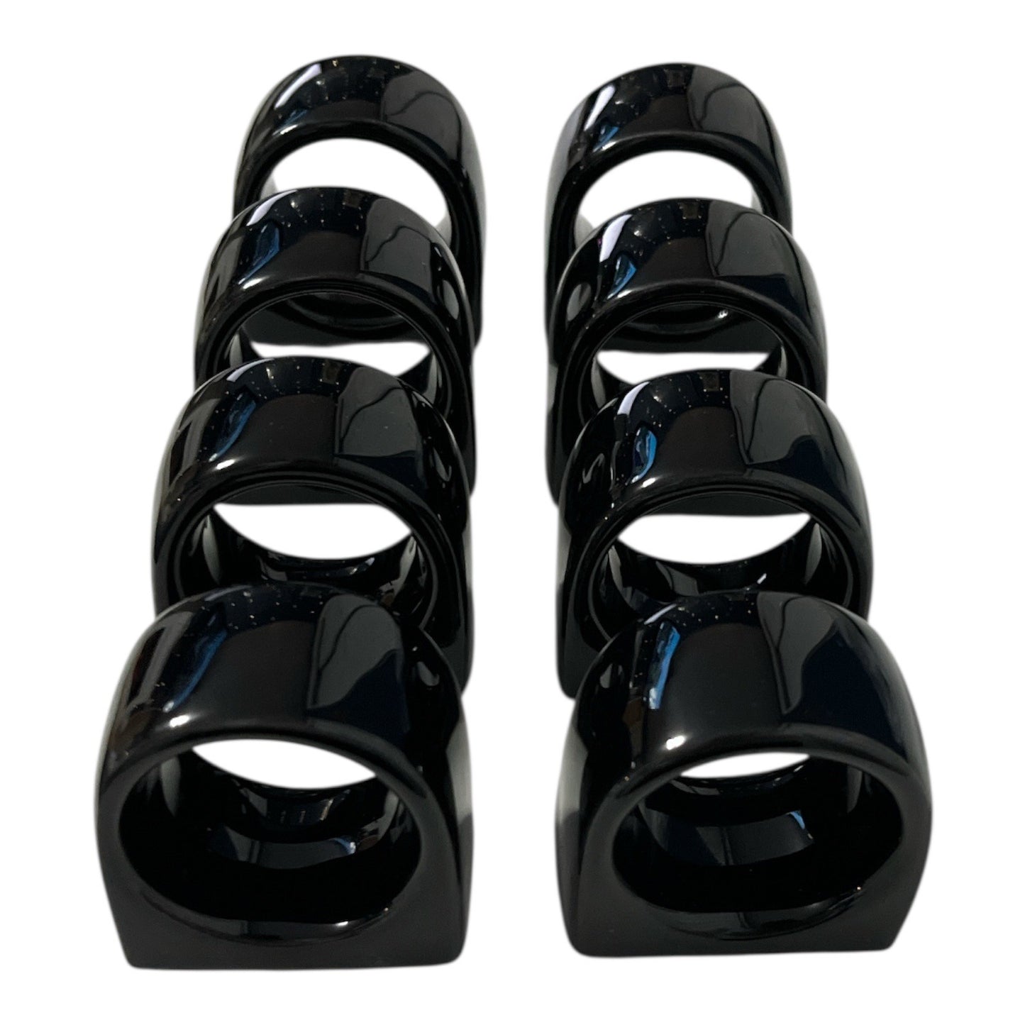 Vintage Pier 1 Black Ceramic Napkin Rings Set of 8 Japan Glossy