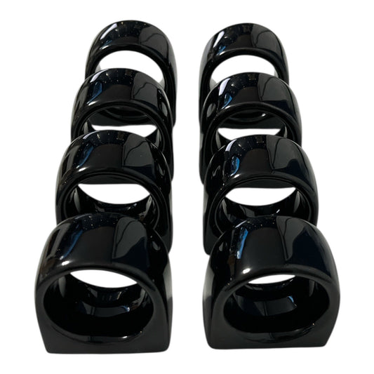 Vintage Pier 1 Black Ceramic Napkin Rings Set of 8 Japan Glossy