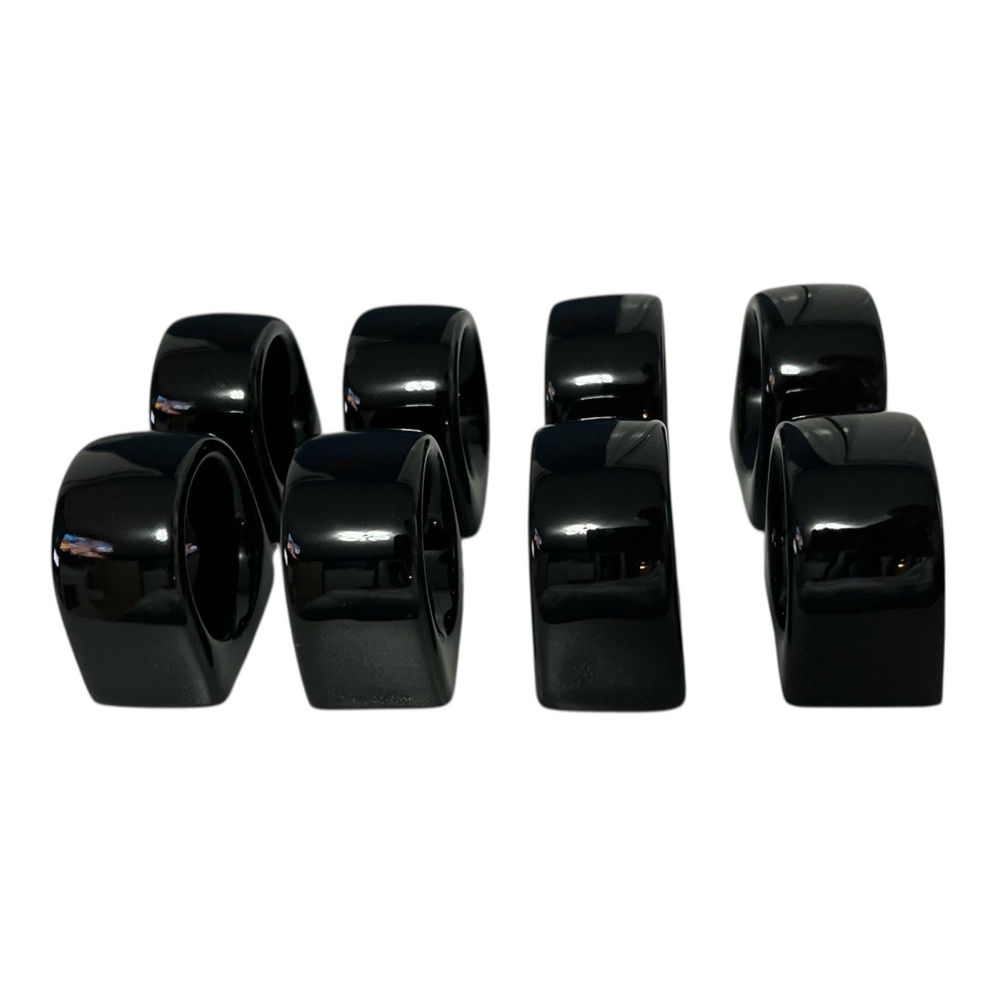 Vintage Pier 1 Black Ceramic Napkin Rings Set of 8 Japan Glossy