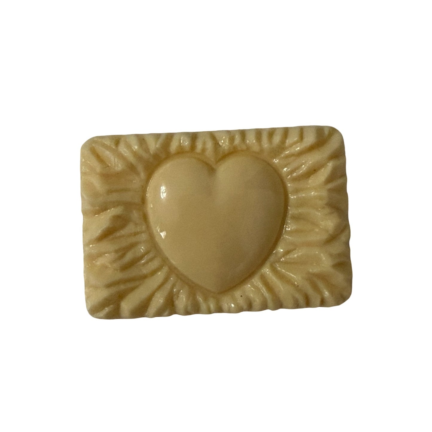 Vintage Heart Brooch Cream Ivory Tone Sacred Heart Style Rectangular Pin