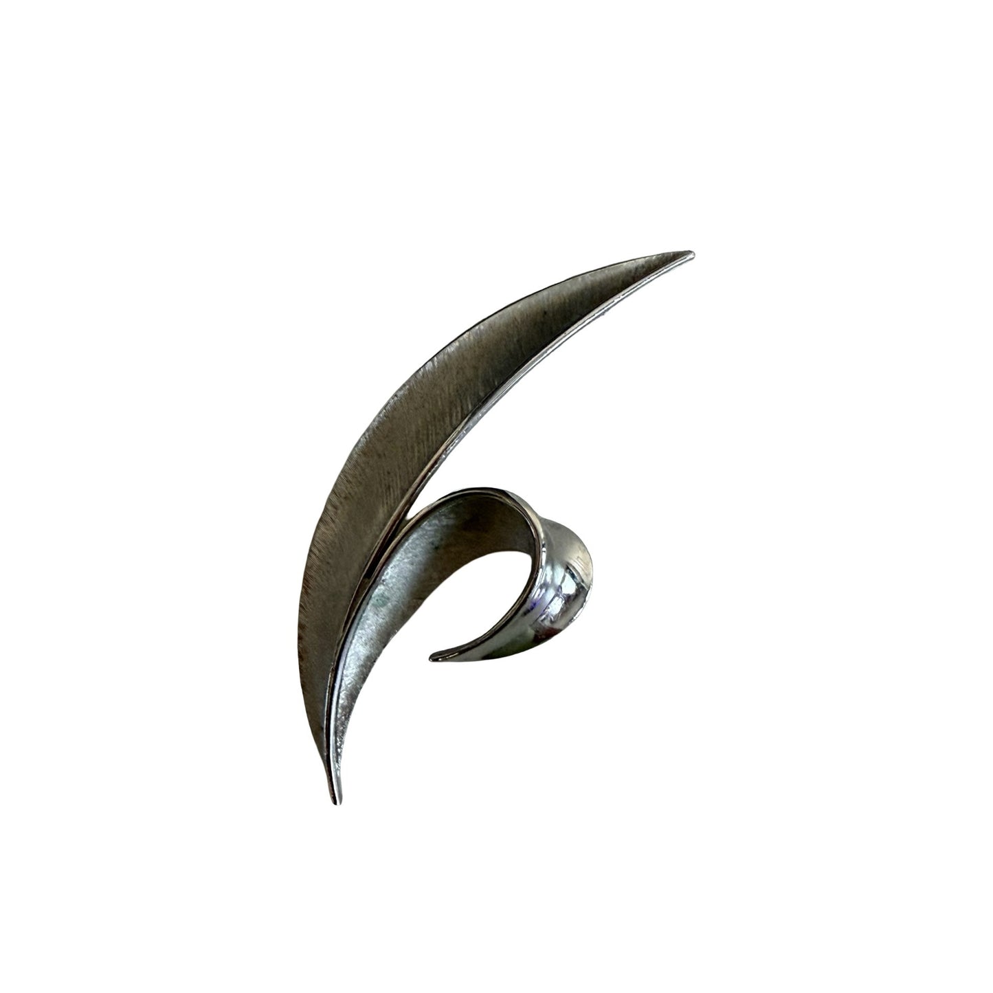 Trifari Silver Tone Modernist Brooch Abstract Leaf Swirl Pin Vintage
