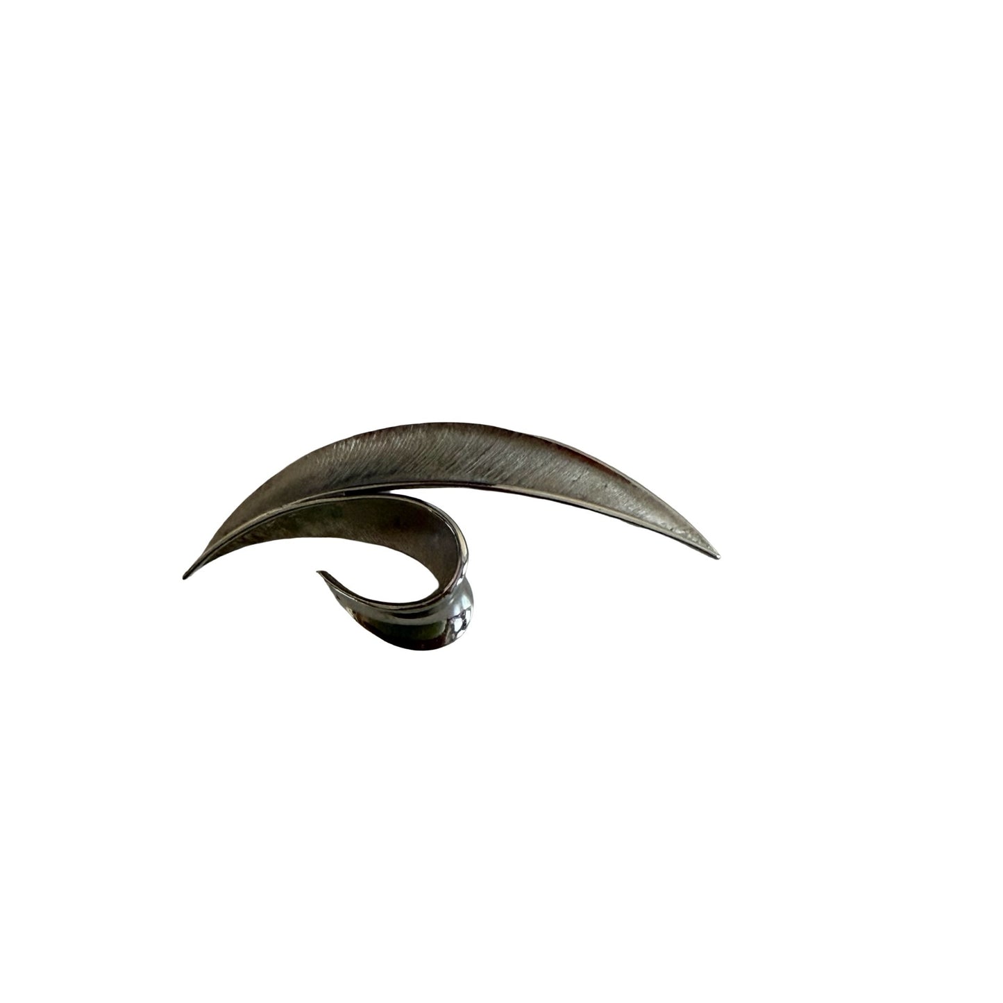 Trifari Silver Tone Modernist Brooch Abstract Leaf Swirl Pin Vintage