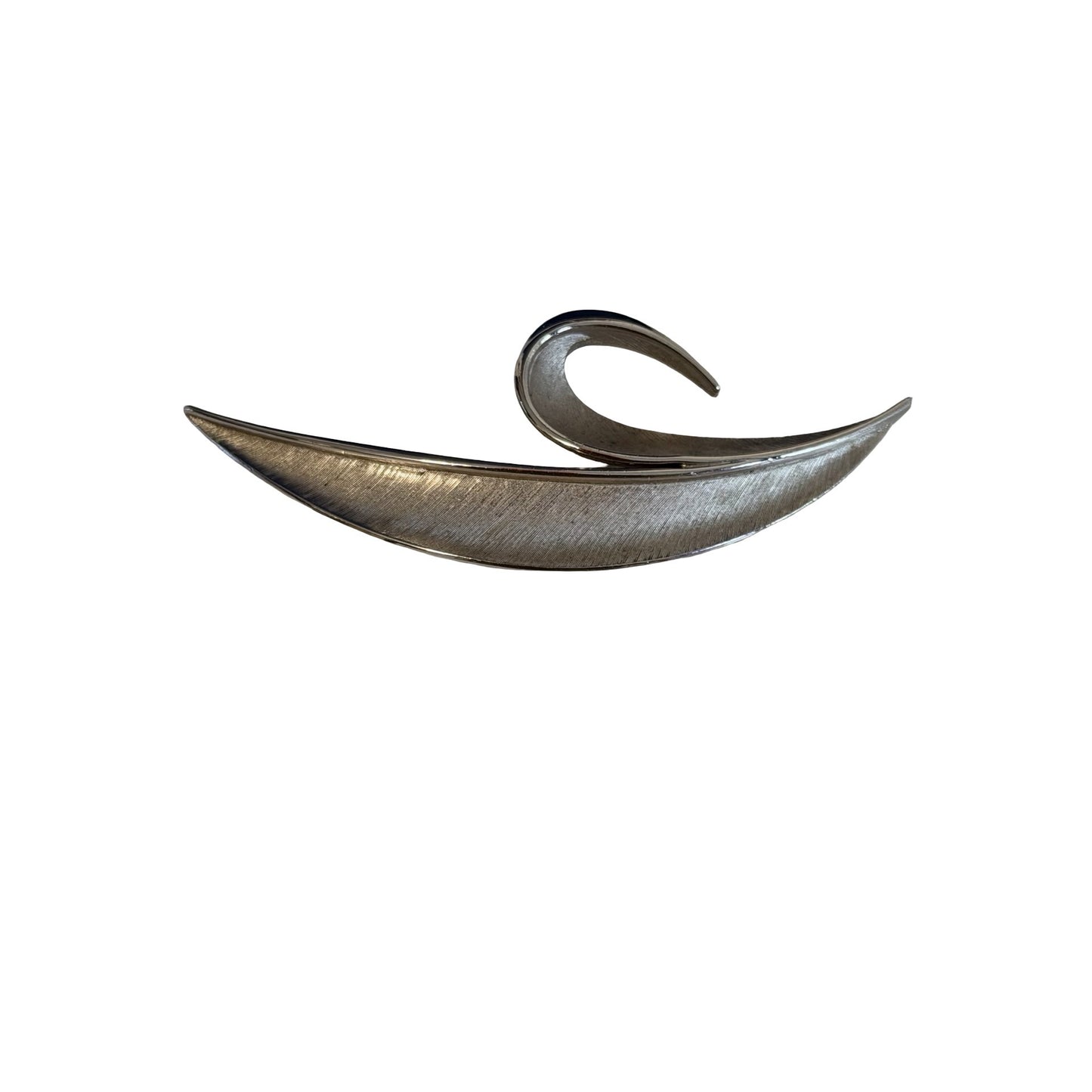 Trifari Silver Tone Modernist Brooch Abstract Leaf Swirl Pin Vintage