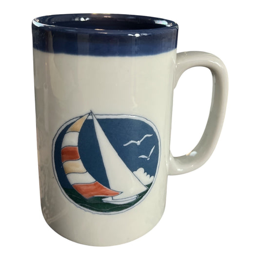 Vintage Otagiri Sailboat Tankard Mug Blue Nautical Coffee Cup with Original Recipe Cards