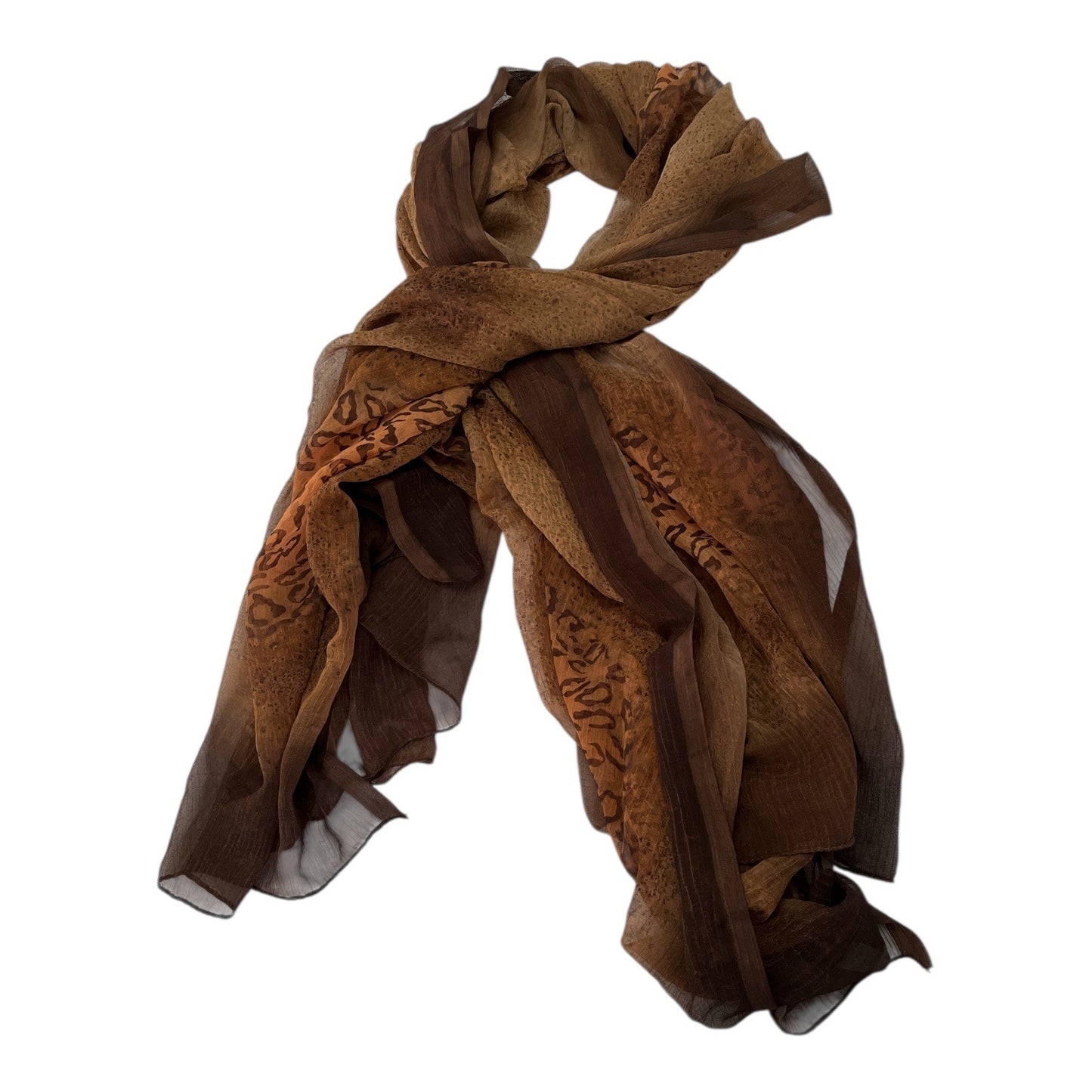 Vtg Brown Animal Print Crinkle Scarf 100% Viscose India 70x42