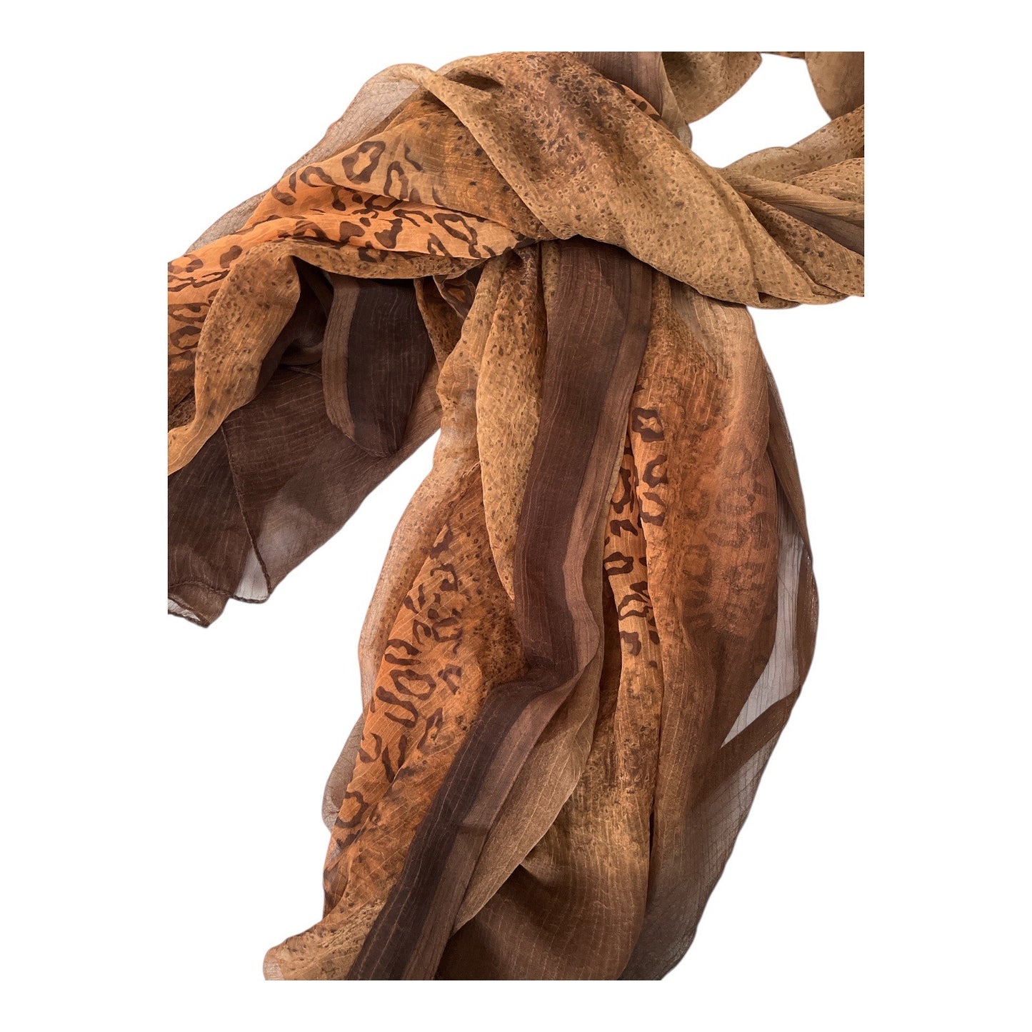 Vtg Brown Animal Print Crinkle Scarf 100% Viscose India 70x42