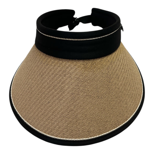 Women’s Wide Brim Straw Sun Visor Hat Black Trim Adjustable Golf Tennis Beach