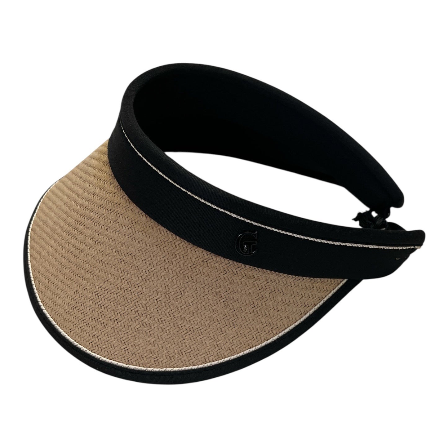 Women’s Wide Brim Straw Sun Visor Hat Black Trim Adjustable Golf Tennis Beach