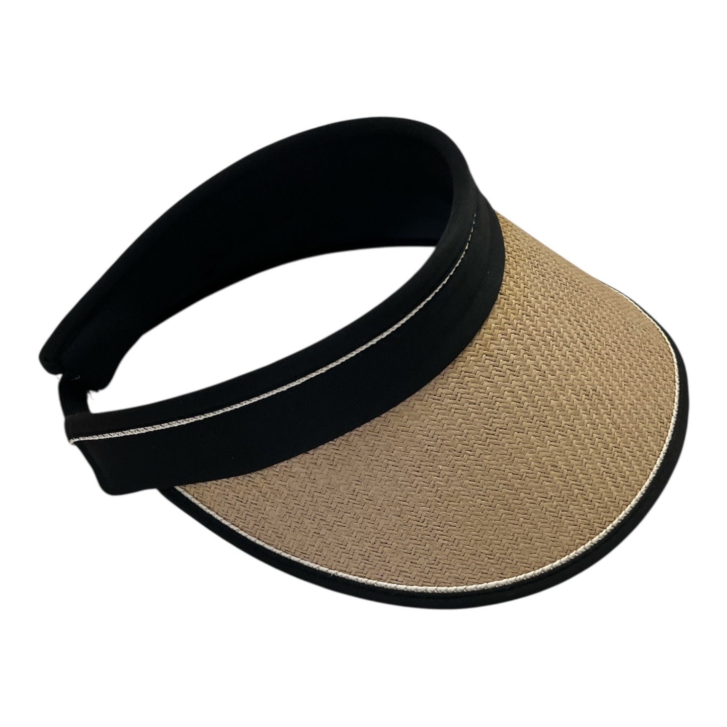 Women’s Wide Brim Straw Sun Visor Hat Black Trim Adjustable Golf Tennis Beach