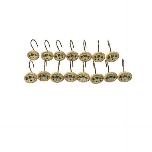 15 Palm Tree Shower Curtain Hooks Resin Gold Tone Tropical Coastal Bathroom