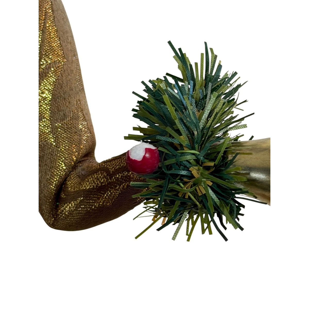 Vintage 16 Inch Santa Christmas Tree Topper Brown Gold Brocade Wreath Gift Bag