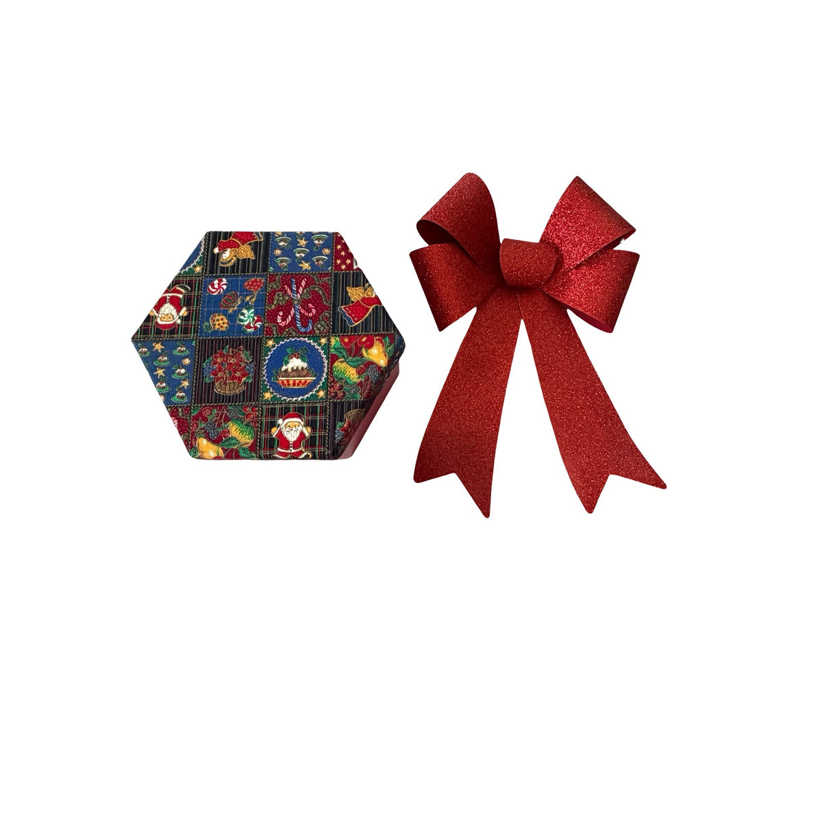 Vintage We’ve Got You Covered Christmas Fabric Gift Box Red Glitter Bow USA