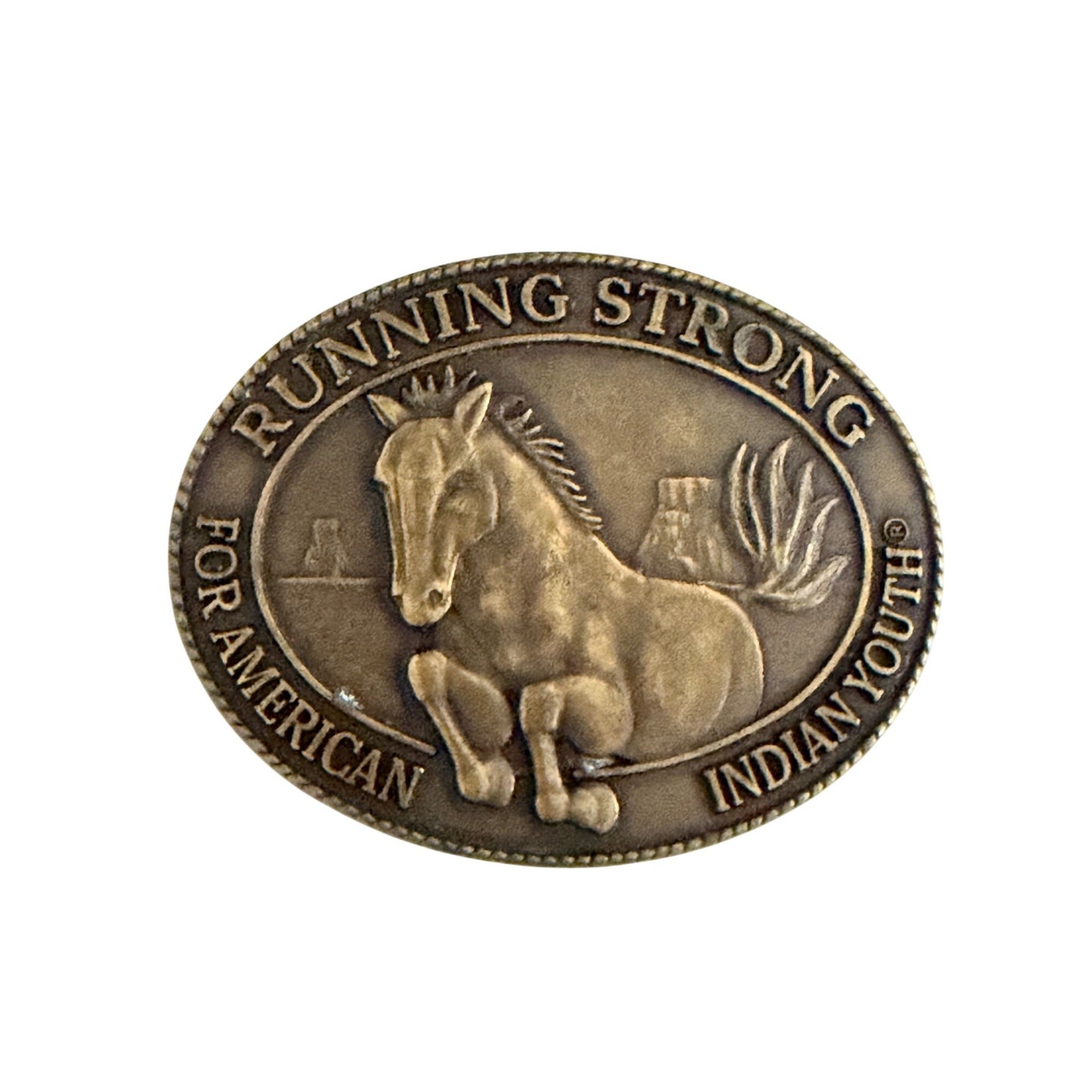 Vintage 1996 Billy Mills Running Strong for American Indian Youth Belt Buckle