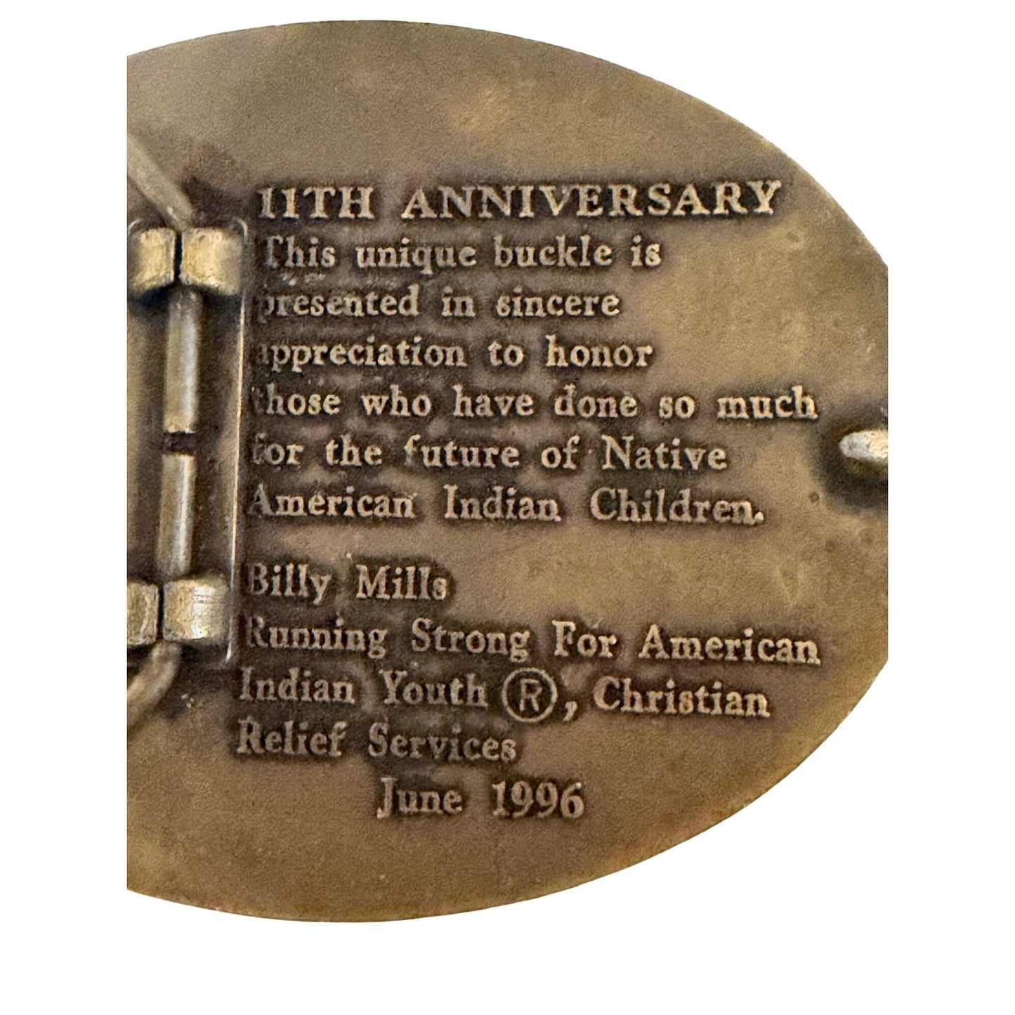 Vintage 1996 Billy Mills Running Strong for American Indian Youth Belt Buckle