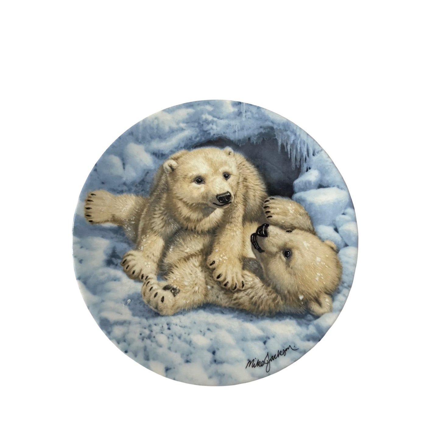 1990 Royal Grafton Polar Bear Cubs Collector Plate Mike Jackson Bone China