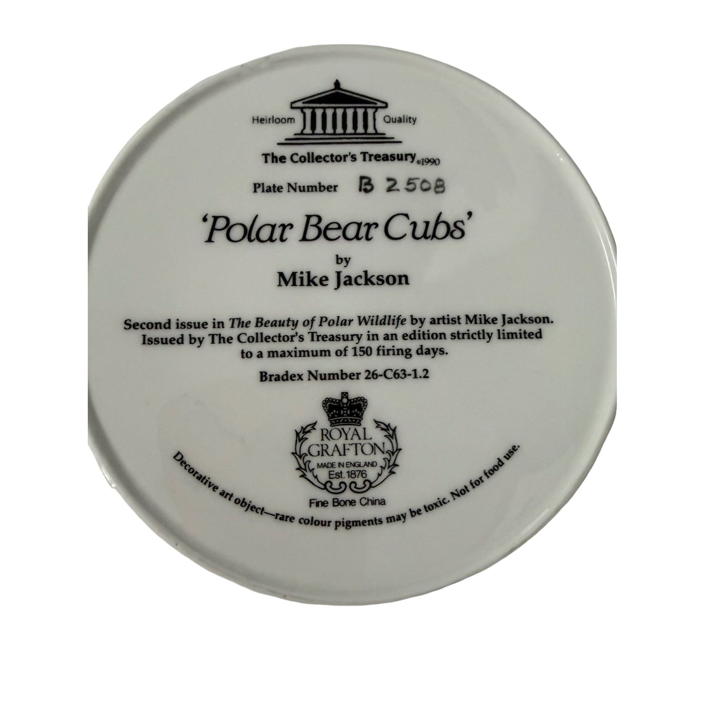 1990 Royal Grafton Polar Bear Cubs Collector Plate Mike Jackson Bone China