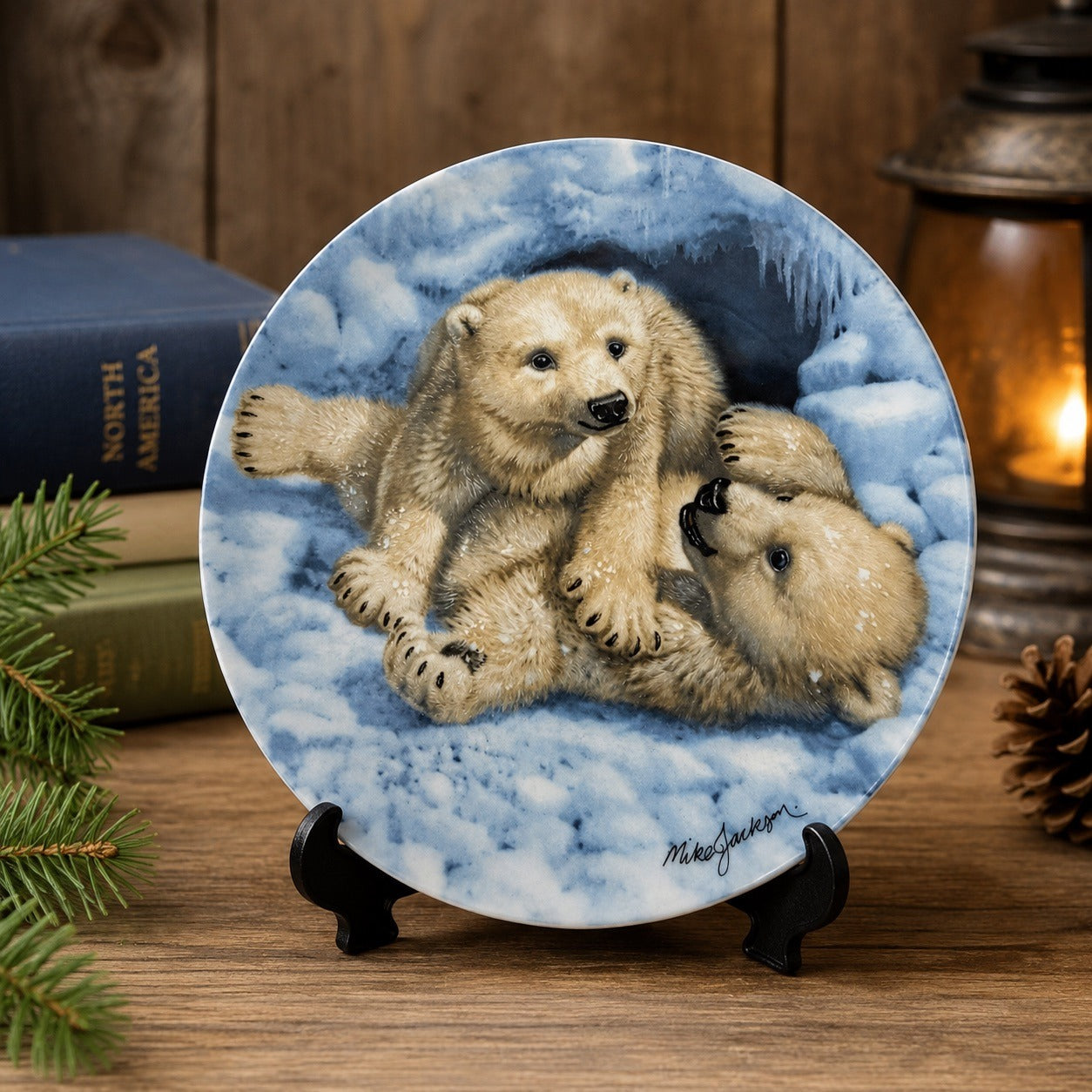 1990 Royal Grafton Polar Bear Cubs Collector Plate Mike Jackson Bone China