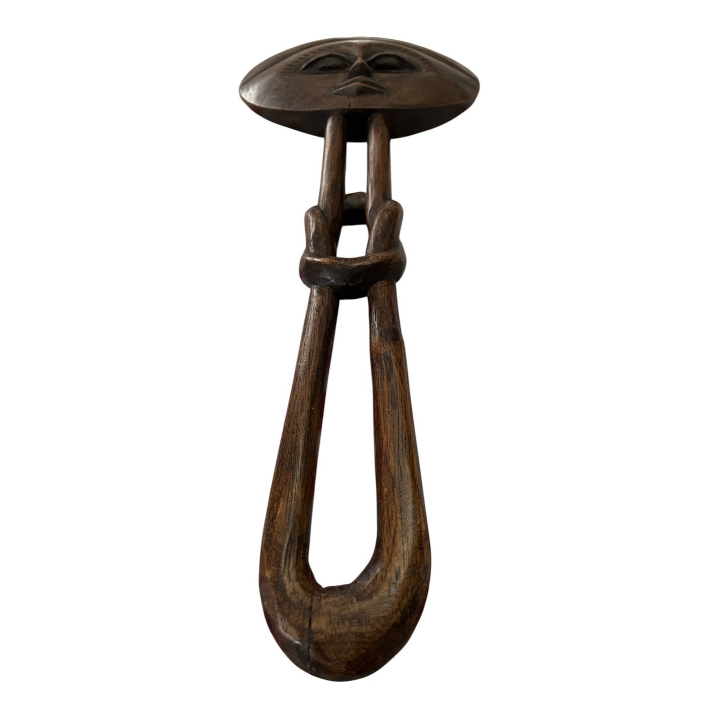 Vintage Hand-Carved Wooden Wall Hanging – African-Inspired Face with One-Piece Chain Link