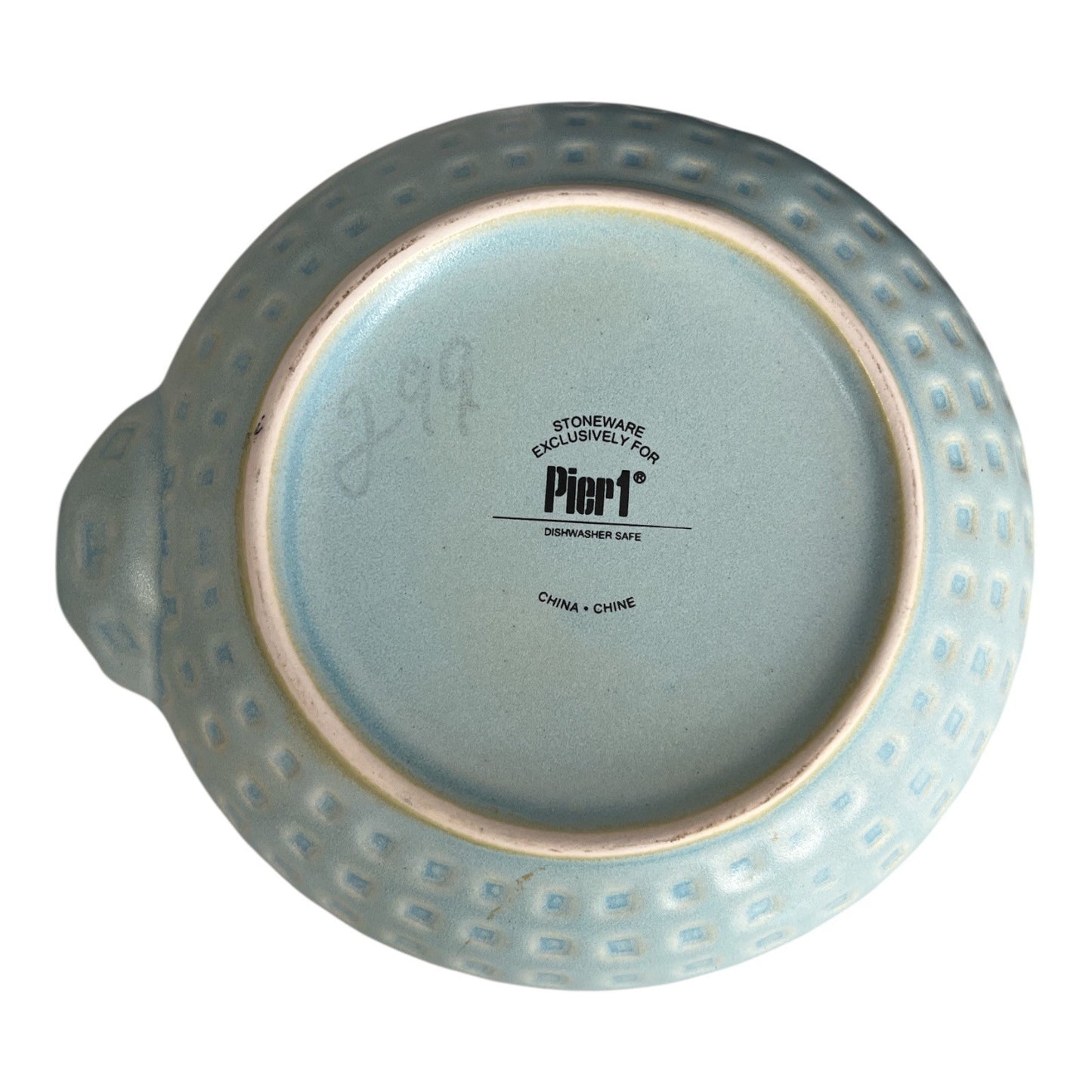Pier 1 Blue Stoneware Teapot with Bamboo Handle – Textured Dotted Design