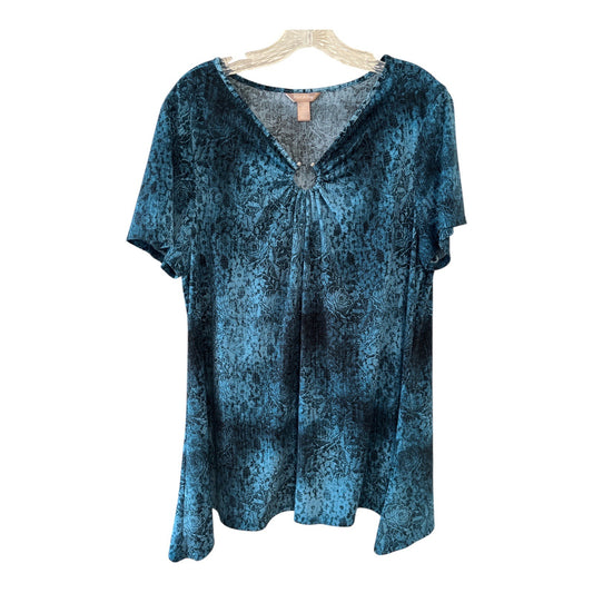 White Stag Women’s Top – Size L – Abstract Floral Burnout – Ring Detail Neckline