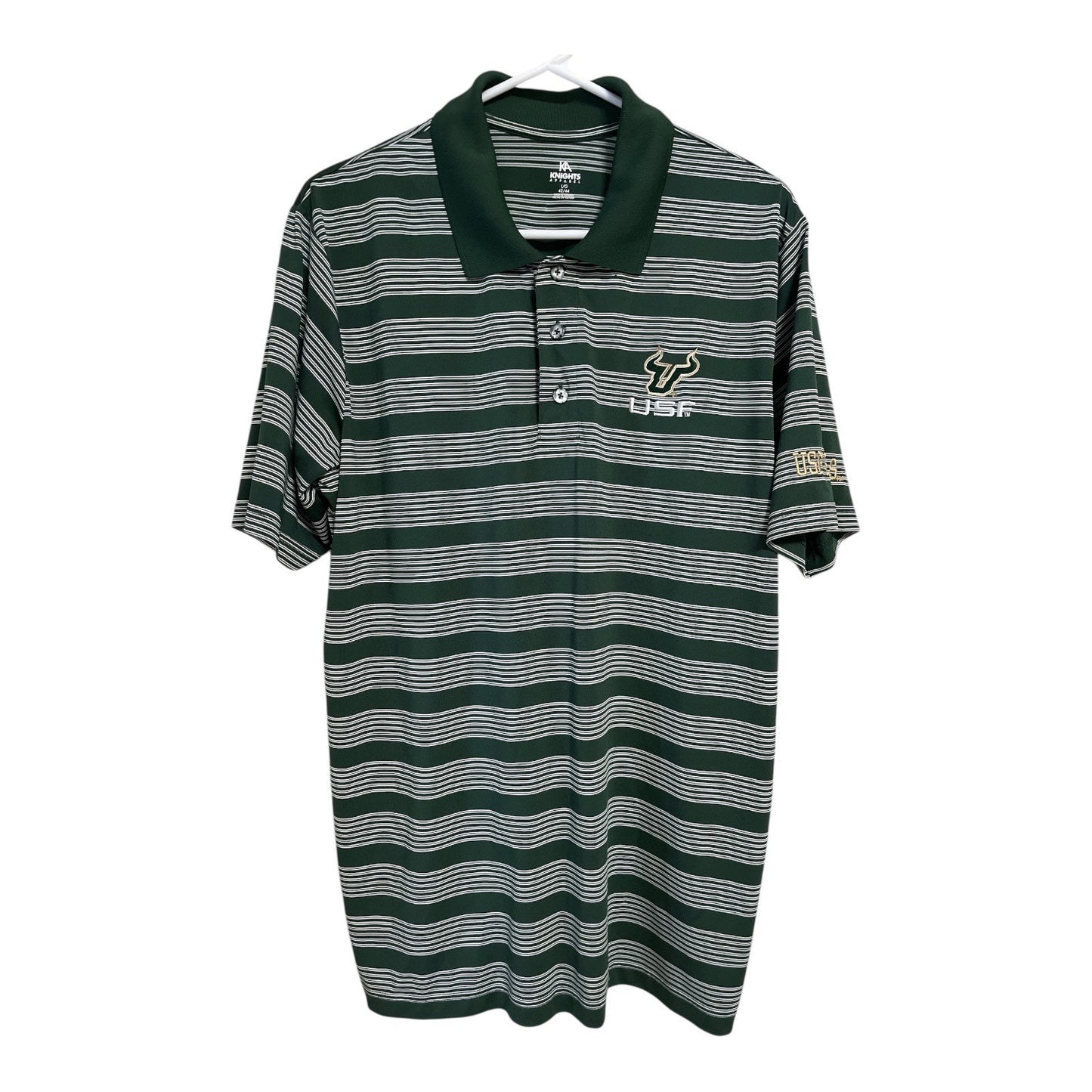 Knights Apparel USF Bulls Polo Shirt Green White Striped Men’s Size L