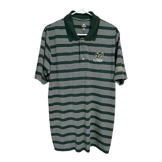 Knights Apparel USF Bulls Polo Shirt Green White Striped Men’s Size L