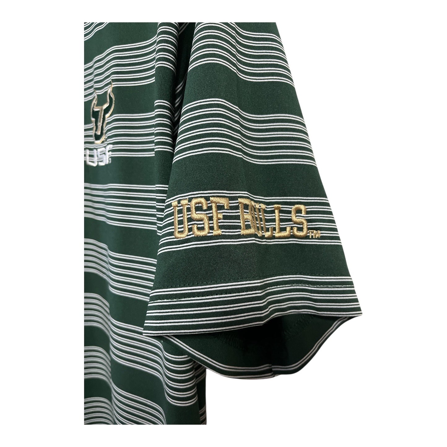 Knights Apparel USF Bulls Polo Shirt Green White Striped Men’s Size L