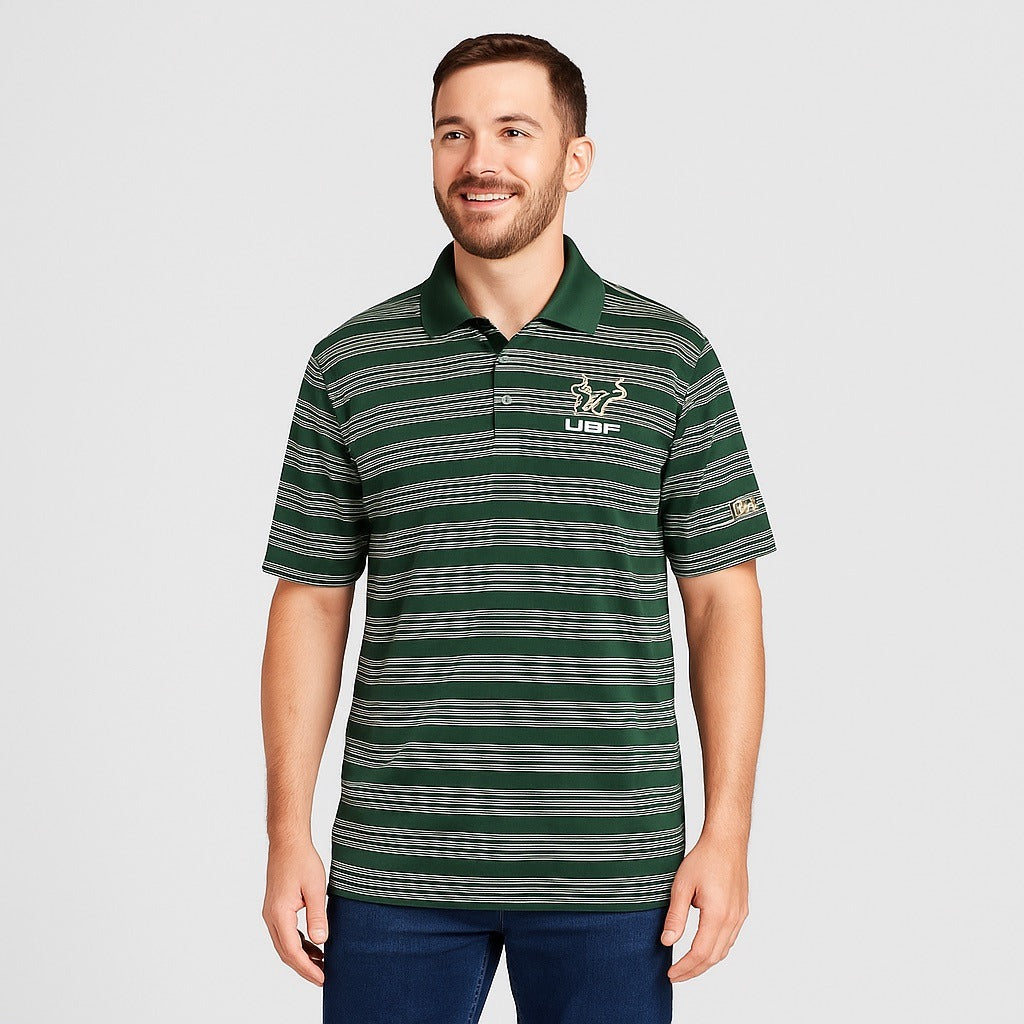Knights Apparel USF Bulls Polo Shirt Green White Striped Men’s Size L
