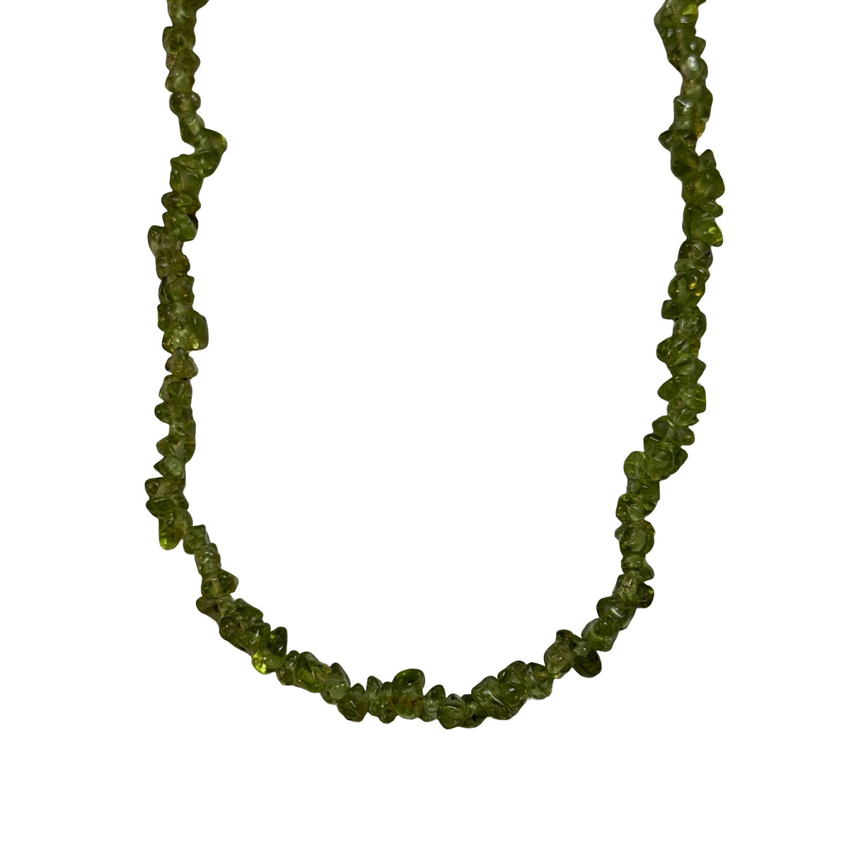Natural Peridot Green Gemstone Chip Necklace 32 Inch Long Strand