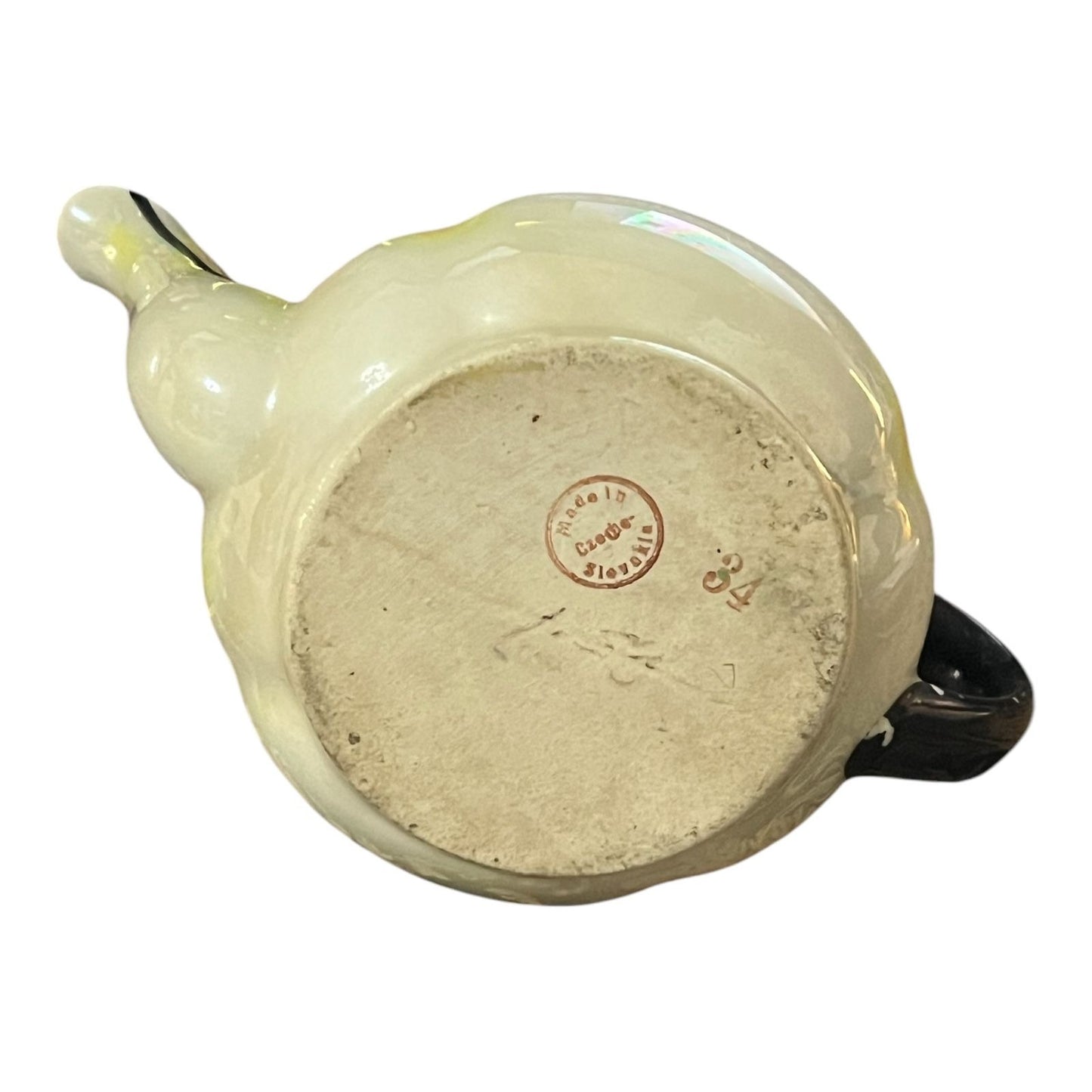 Vintage Czechoslovakia Lusterware Teapot – Cream & Yellow Iridescent Finish – Black Trim – 4.5x6